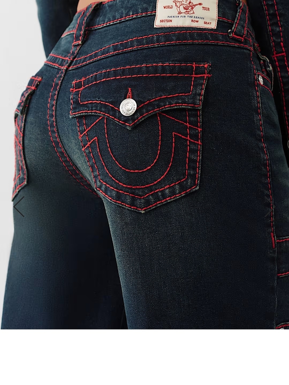 True Religion Dark Indigo Wide-Leg Jeans with Red Contrast Stitching - Picture 5 of 5